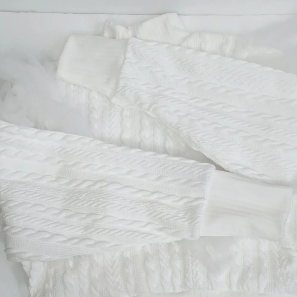 Free People Showstopper Ruffled Tulle Cable Sweater in White Size Small